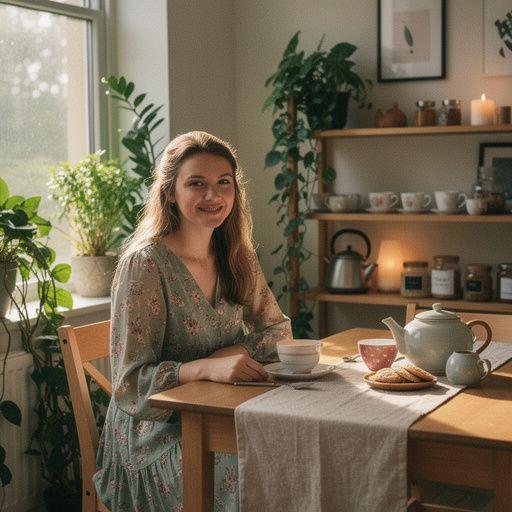 Šilto arbatos gėrimo ritualas, skirtas atsipalaidavimui ir dienos pabaigos ramybei skatinti